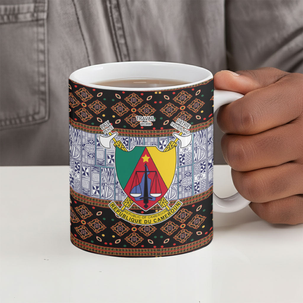 Cameroon Toghu Ceramic Mug Flag Coat Of Arms - Traditional Bamenda Art