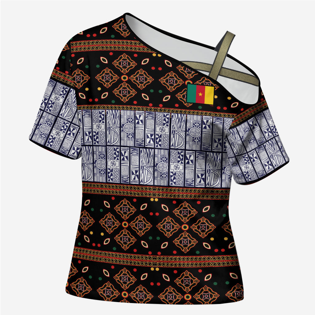 Cameroon Toghu Cross Shoulder Shirt Flag Coat Of Arms - Traditional Bamenda Art