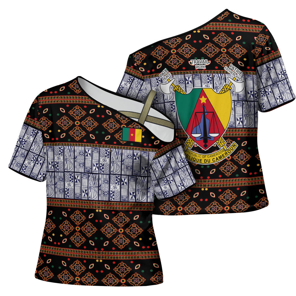 Cameroon Toghu Cross Shoulder Shirt Flag Coat Of Arms - Traditional Bamenda Art