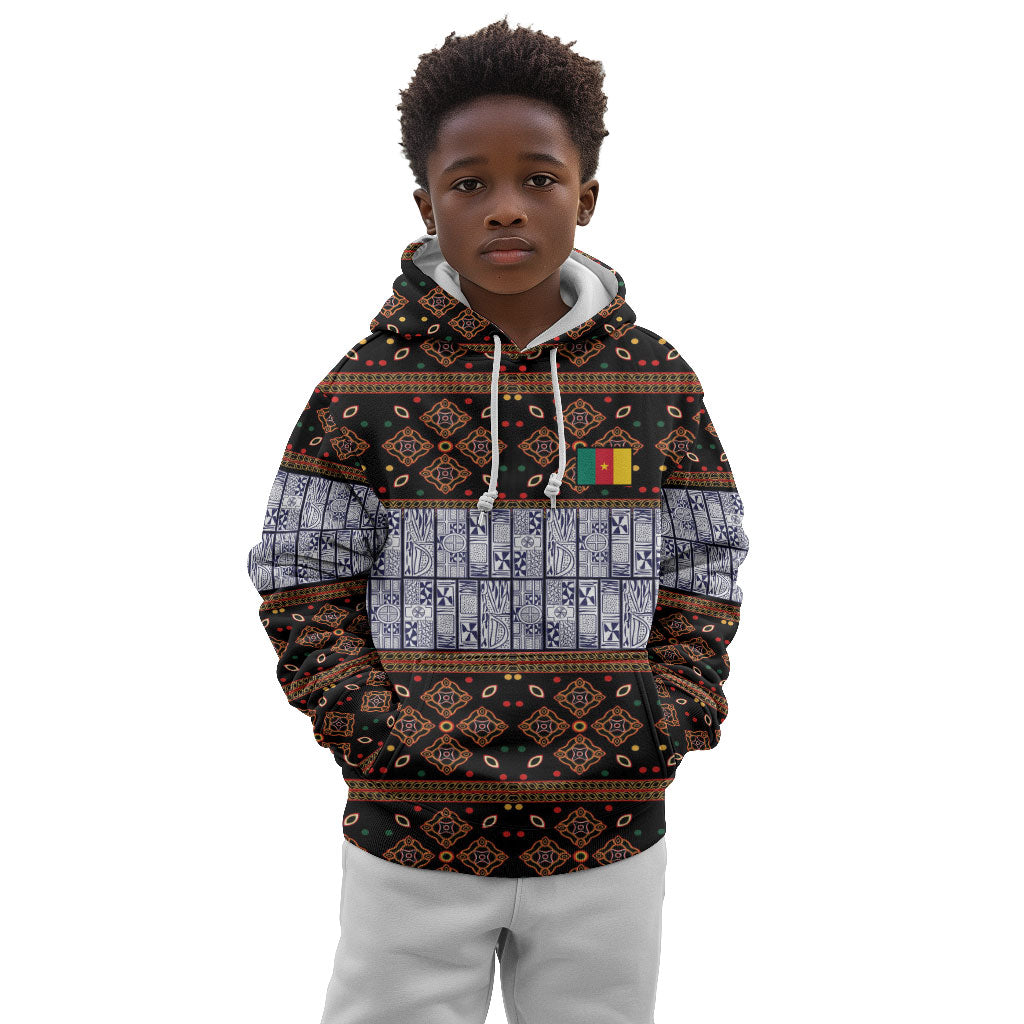 Cameroon Toghu Kid Hoodie Flag Coat Of Arms - Traditional Bamenda Art