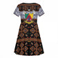 Cameroon Toghu Kid Short Sleeve Dress Flag Coat Of Arms - Traditional Bamenda Art