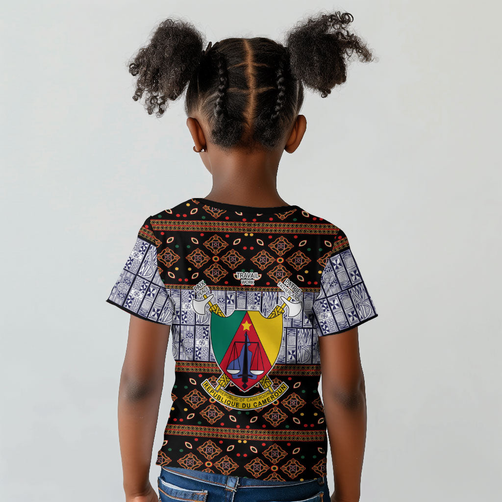 Cameroon Toghu Kid T shirt Flag Coat Of Arms - Traditional Bamenda Art