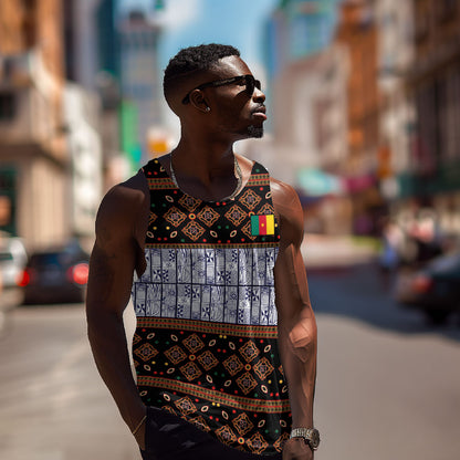 Cameroon Toghu Men Tank Top Flag Coat Of Arms - Traditional Bamenda Art