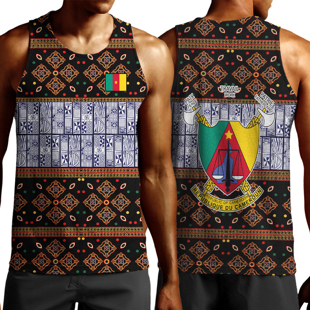 Cameroon Toghu Men Tank Top Flag Coat Of Arms - Traditional Bamenda Art
