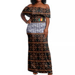 Cameroon Toghu Off Shoulder Maxi Dress Flag Coat Of Arms - Traditional Bamenda Art