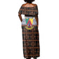 Cameroon Toghu Off Shoulder Maxi Dress Flag Coat Of Arms - Traditional Bamenda Art