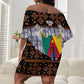 Cameroon Toghu Off Shoulder Short Dress Flag Coat Of Arms - Traditional Bamenda Art