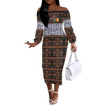 Cameroon Toghu Off The Shoulder Long Sleeve Dress Flag Coat Of Arms - Traditional Bamenda Art