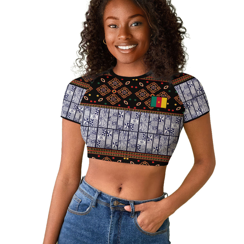 Cameroon Toghu Raglan Cropped T shirt Flag Coat Of Arms - Traditional Bamenda Art
