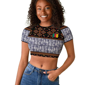 Cameroon Toghu Raglan Cropped T shirt Flag Coat Of Arms - Traditional Bamenda Art