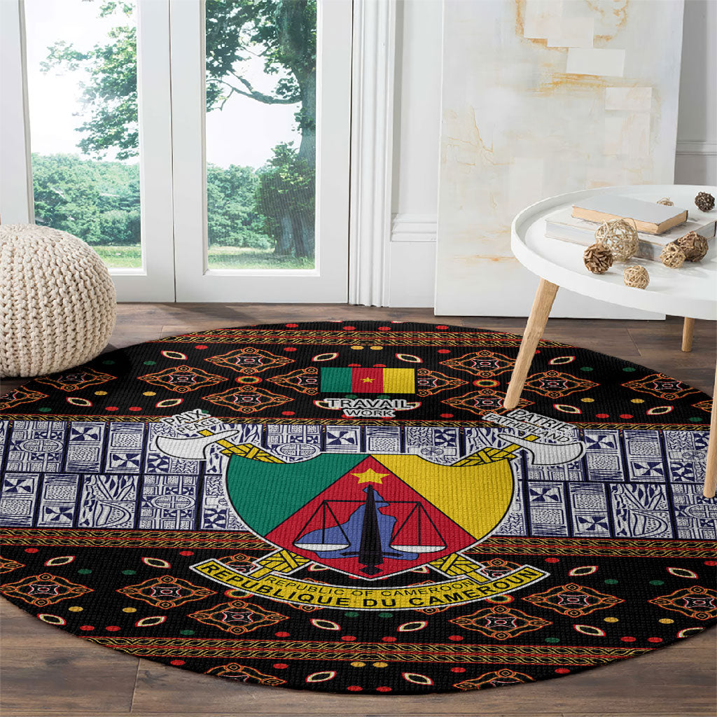 Cameroon Toghu Round Carpet Flag Coat Of Arms - Traditional Bamenda Art