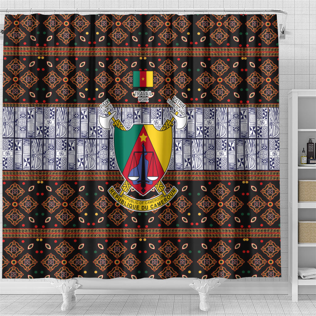 Cameroon Toghu Shower Curtain Flag Coat Of Arms - Traditional Bamenda Art