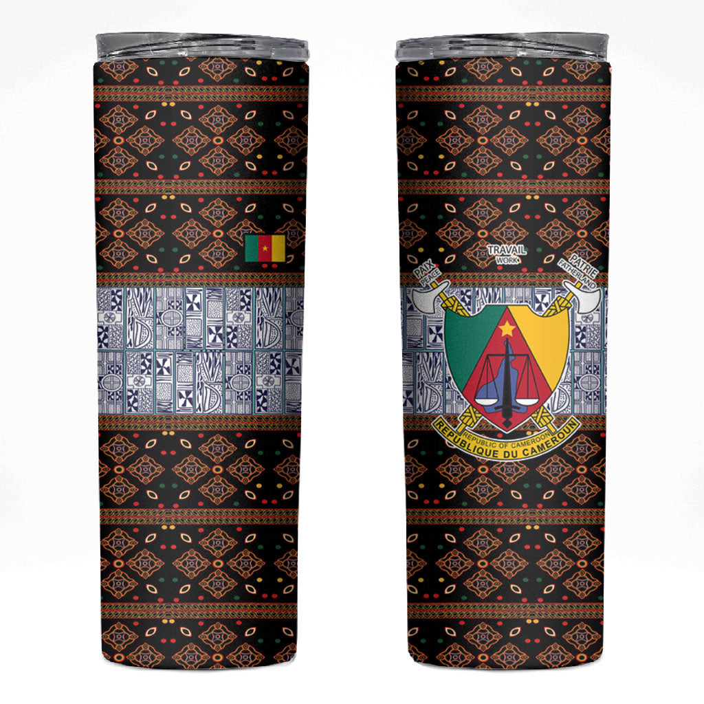 Cameroon Toghu Skinny Tumbler Flag Coat Of Arms - Traditional Bamenda Art