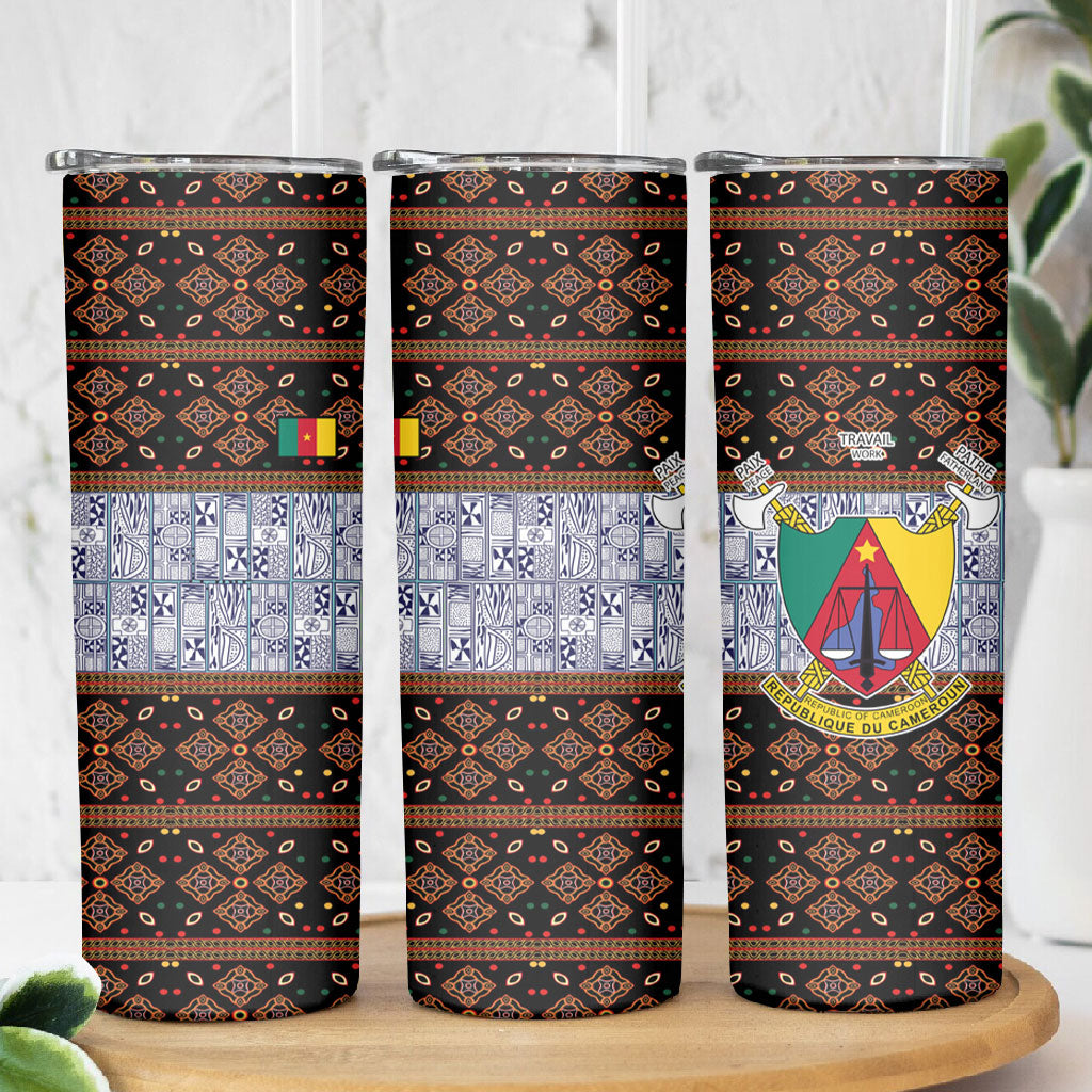 Cameroon Toghu Skinny Tumbler Flag Coat Of Arms - Traditional Bamenda Art