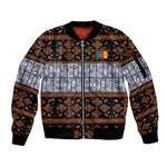 Cameroon Toghu Sleeve Zip Bomber Jacket Flag Coat Of Arms - Traditional Bamenda Art