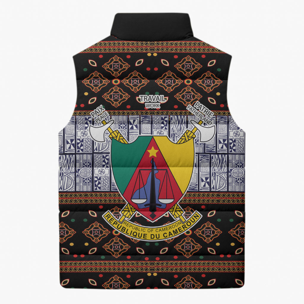 Cameroon Toghu Sleeveless Puffer Jacket Flag Coat Of Arms - Traditional Bamenda Art