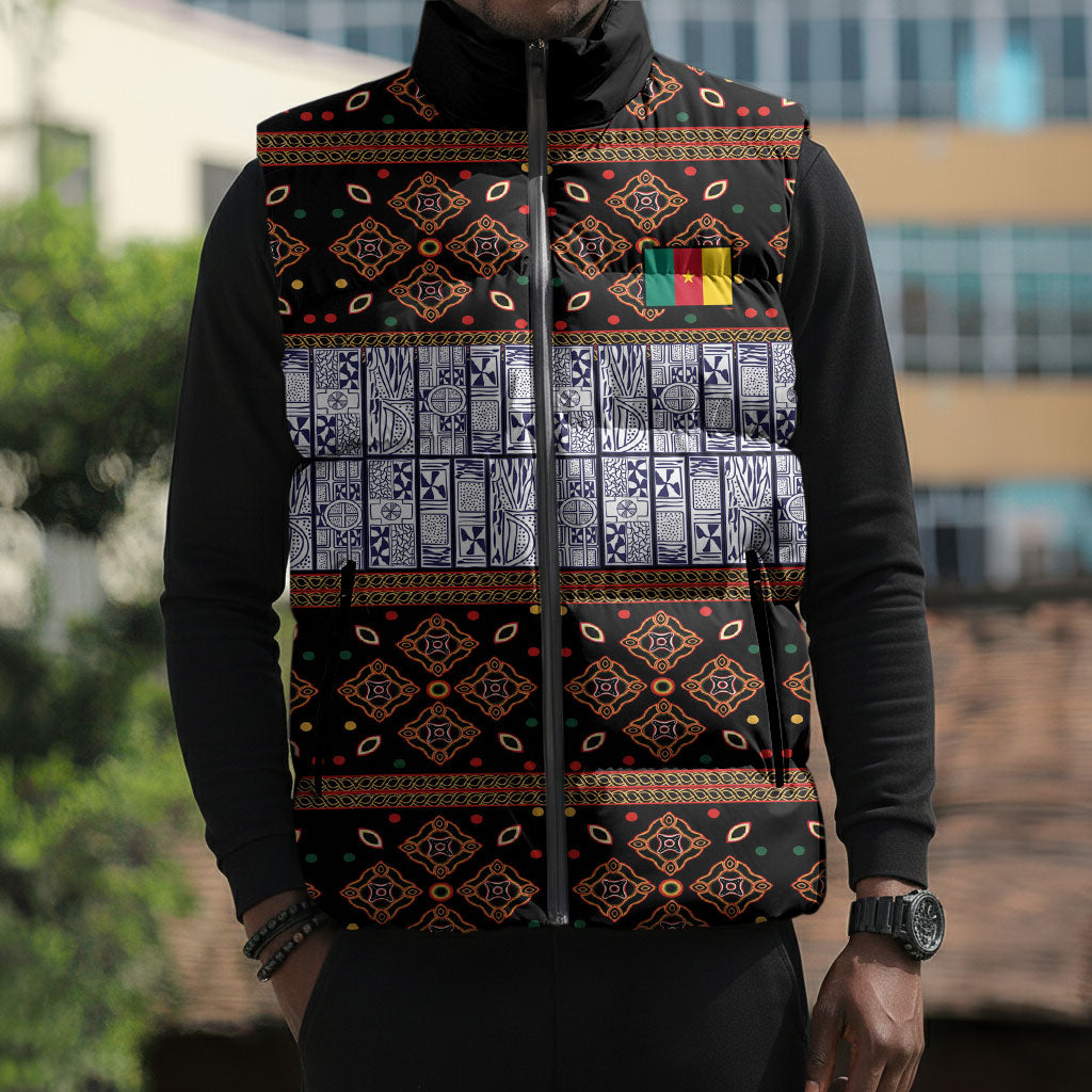Cameroon Toghu Sleeveless Puffer Jacket Flag Coat Of Arms - Traditional Bamenda Art