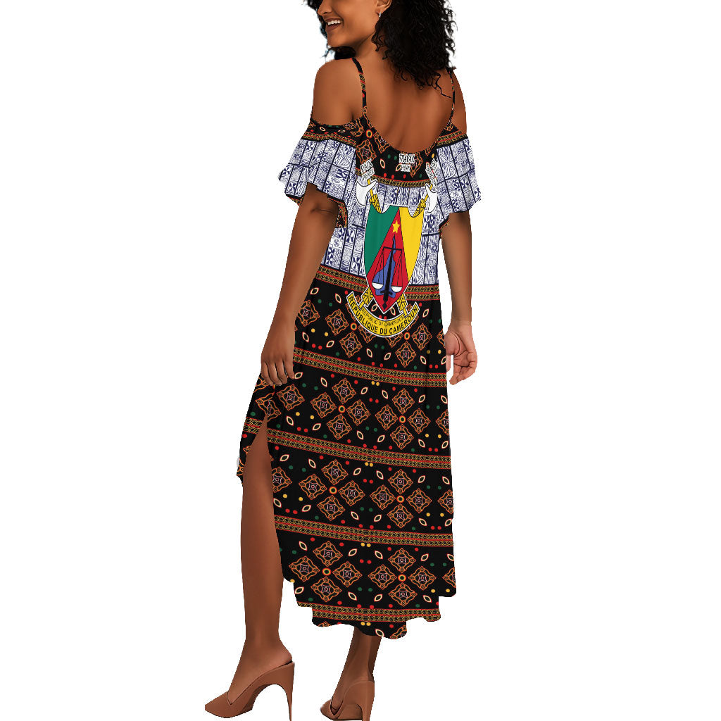 Cameroon Toghu Summer Maxi Dress Flag Coat Of Arms - Traditional Bamenda Art