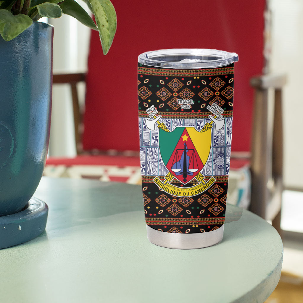 Cameroon Toghu Tumbler Cup Flag Coat Of Arms - Traditional Bamenda Art