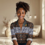 Cameroon Toghu Women Casual Shirt Flag Coat Of Arms - Traditional Bamenda Art
