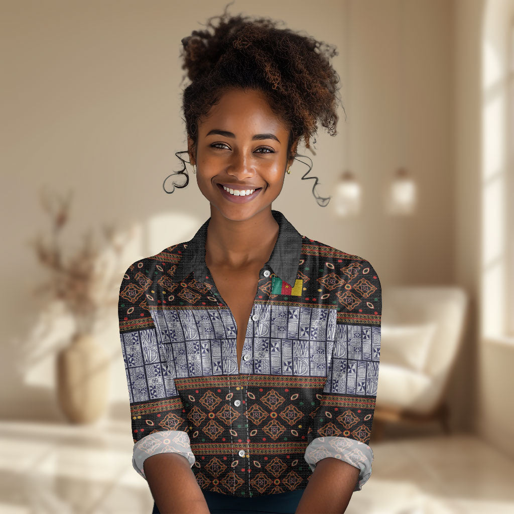 Cameroon Toghu Women Casual Shirt Flag Coat Of Arms - Traditional Bamenda Art