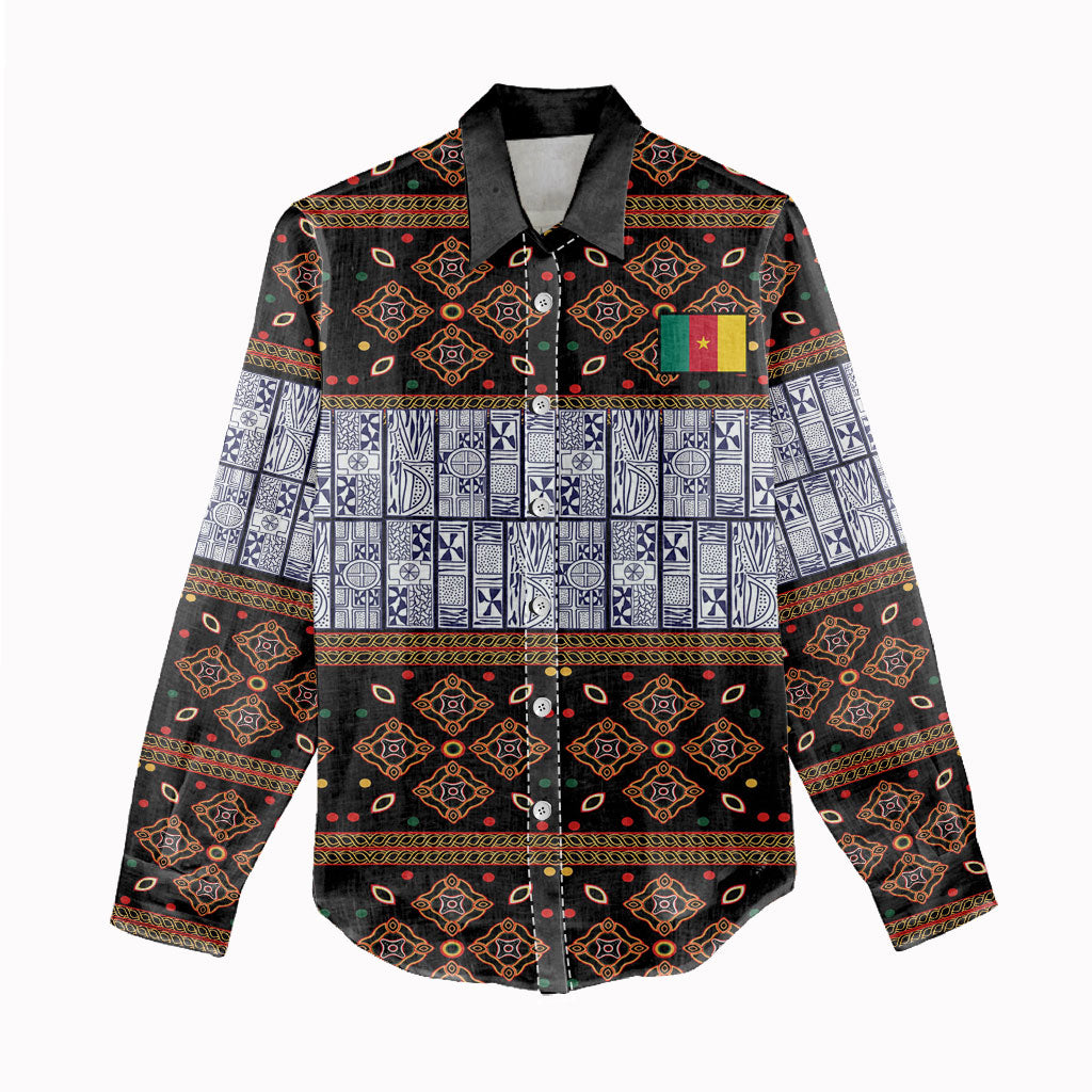 Cameroon Toghu Women Casual Shirt Flag Coat Of Arms - Traditional Bamenda Art