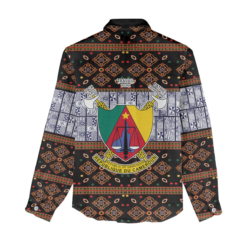 Cameroon Toghu Women Casual Shirt Flag Coat Of Arms - Traditional Bamenda Art