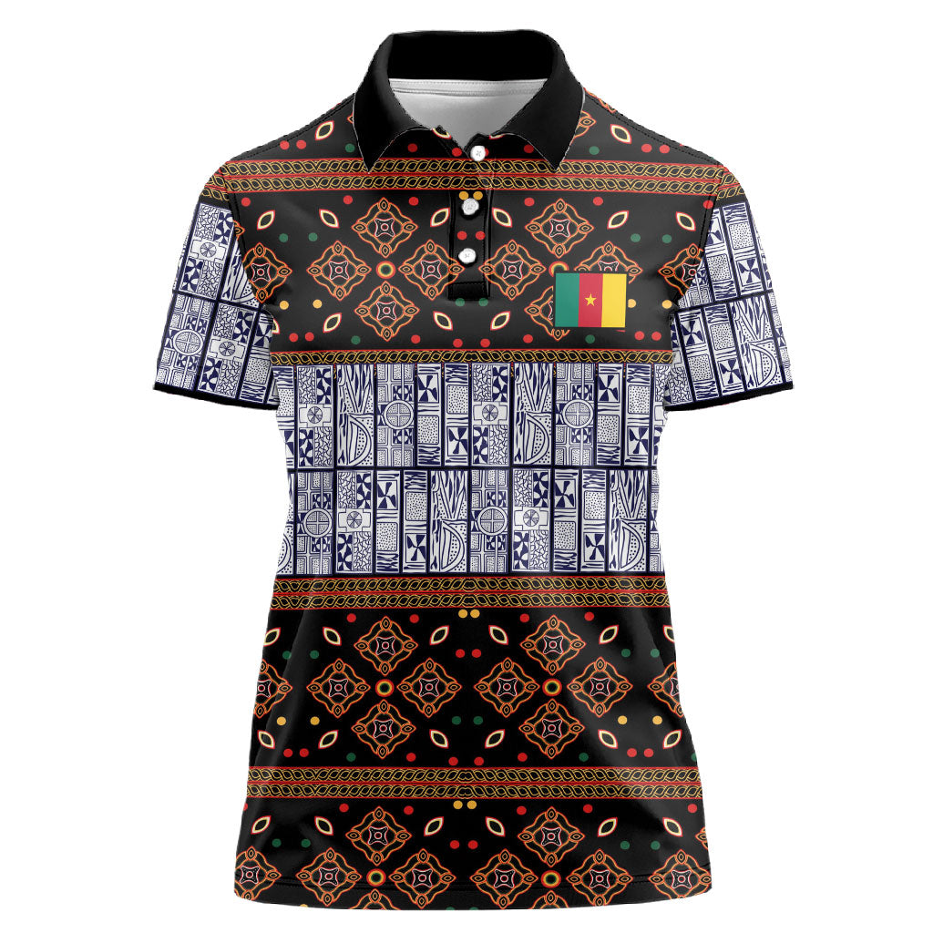 Cameroon Toghu Women Polo Shirt Flag Coat Of Arms - Traditional Bamenda Art