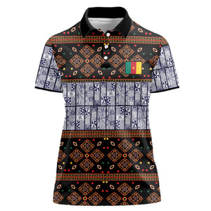 Cameroon Toghu Women Polo Shirt Flag Coat Of Arms - Traditional Bamenda Art