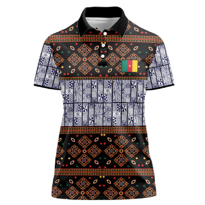 Cameroon Toghu Women Polo Shirt Flag Coat Of Arms - Traditional Bamenda Art