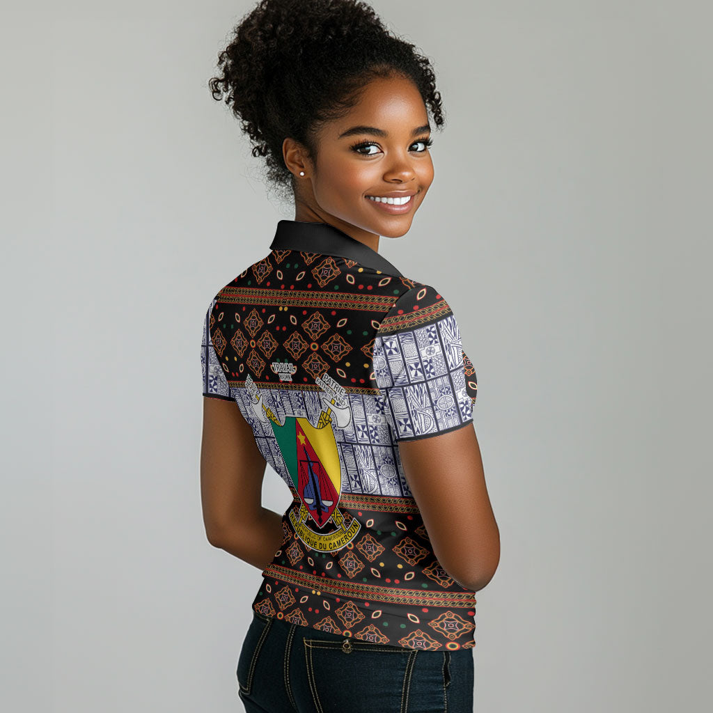 Cameroon Toghu Women Polo Shirt Flag Coat Of Arms - Traditional Bamenda Art