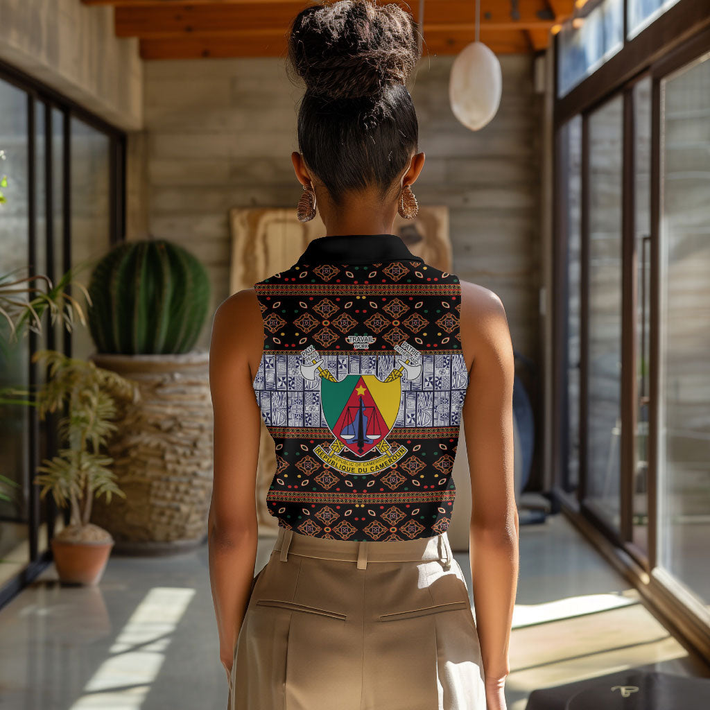 Cameroon Toghu Women Sleeveless Polo Shirt Flag Coat Of Arms - Traditional Bamenda Art