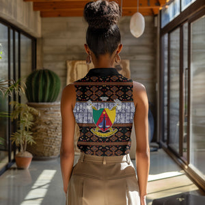Cameroon Toghu Women Sleeveless Polo Shirt Flag Coat Of Arms - Traditional Bamenda Art