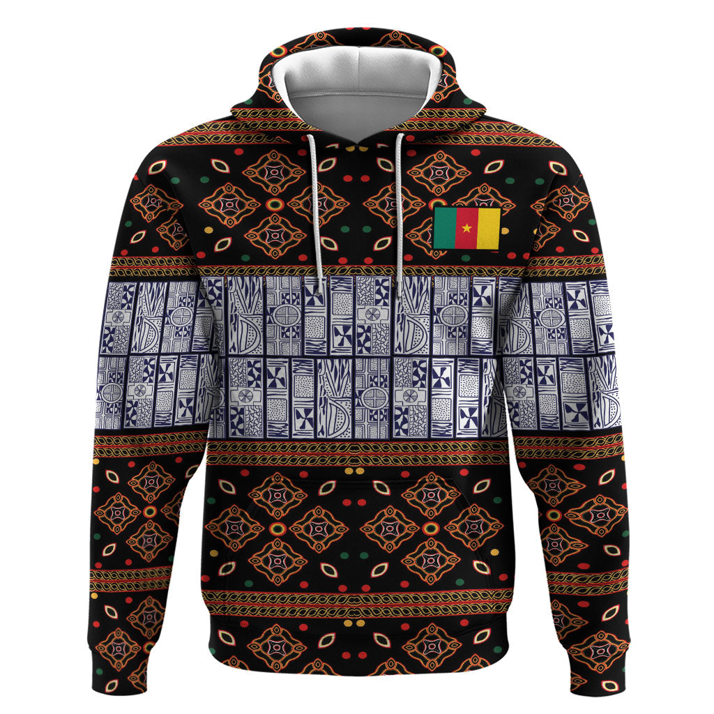 Cameroon Toghu Zip Hoodie Flag Coat Of Arms - Traditional Bamenda Art
