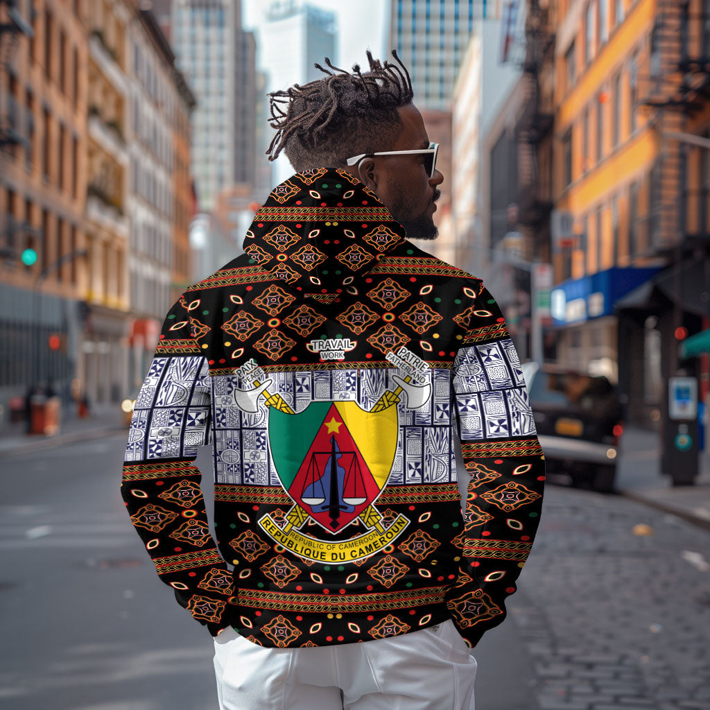 Cameroon Toghu Zip Hoodie Flag Coat Of Arms - Traditional Bamenda Art
