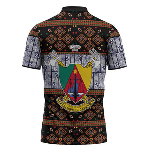 Cameroon Toghu Zipper Polo Shirt Flag Coat Of Arms - Traditional Bamenda Art