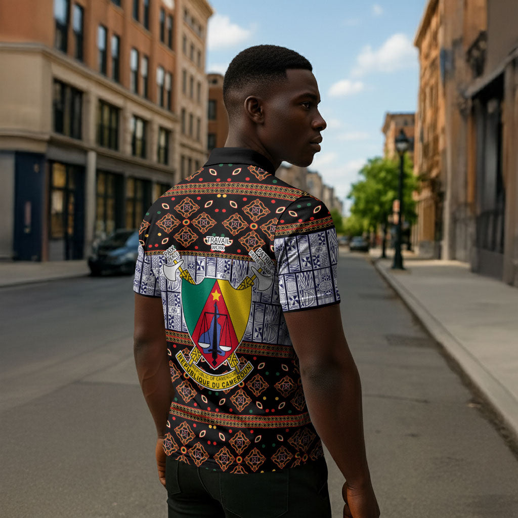 Cameroon Toghu Zipper Polo Shirt Flag Coat Of Arms - Traditional Bamenda Art