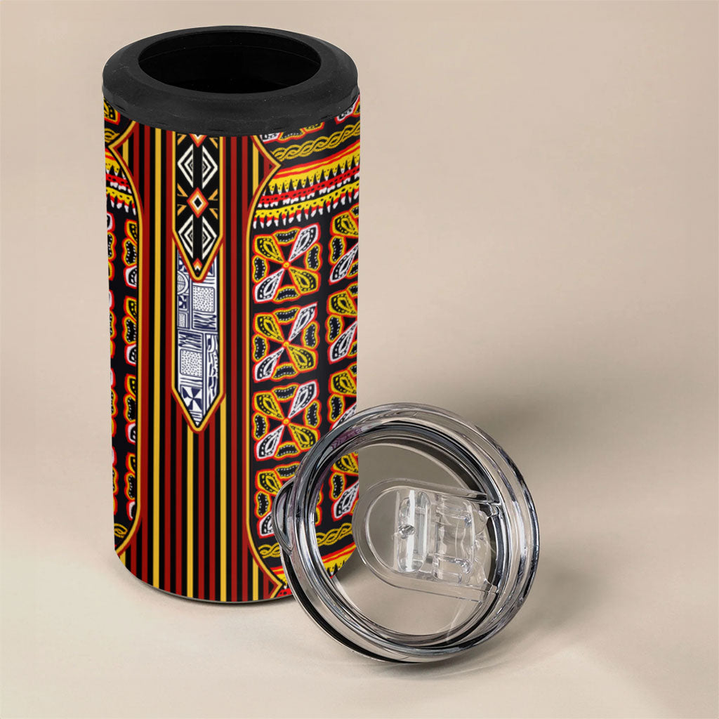 Cameroon Toghu 4 in 1 Can Cooler Tumbler Vibrant Bamenda Tribal - Authentic African Folk Art