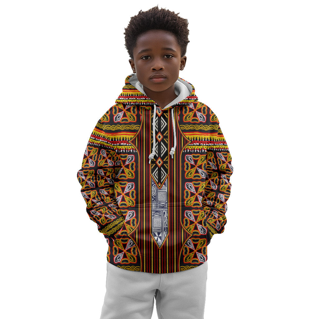 Cameroon Toghu Kid Hoodie Vibrant Bamenda Tribal - Authentic African Folk Art