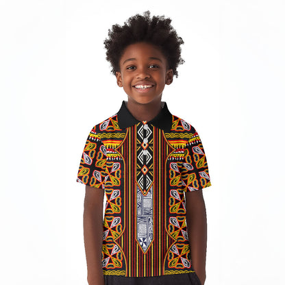 Cameroon Toghu Kid Polo Shirt Vibrant Bamenda Tribal - Authentic African Folk Art