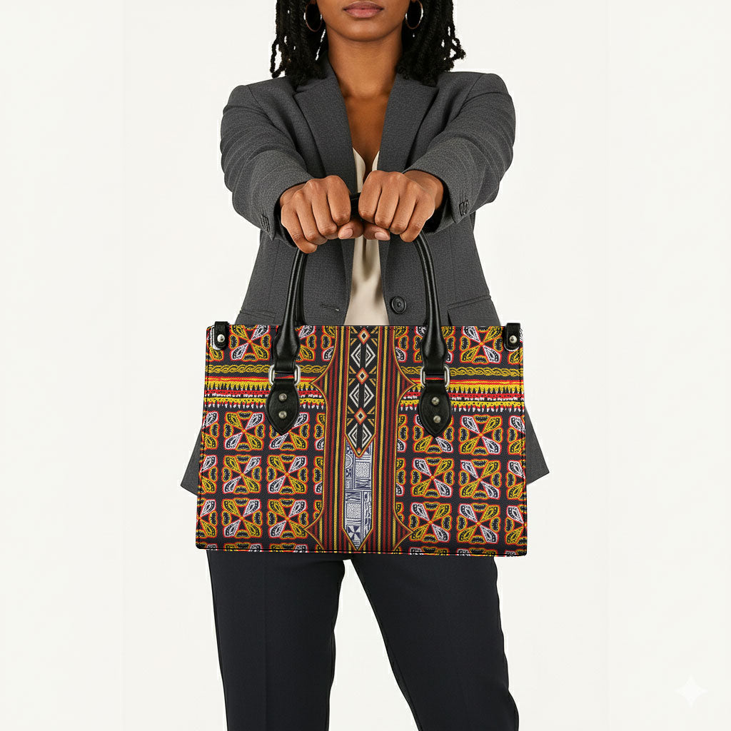 Cameroon Toghu Leather Bag Vibrant Bamenda Tribal - Authentic African Folk Art