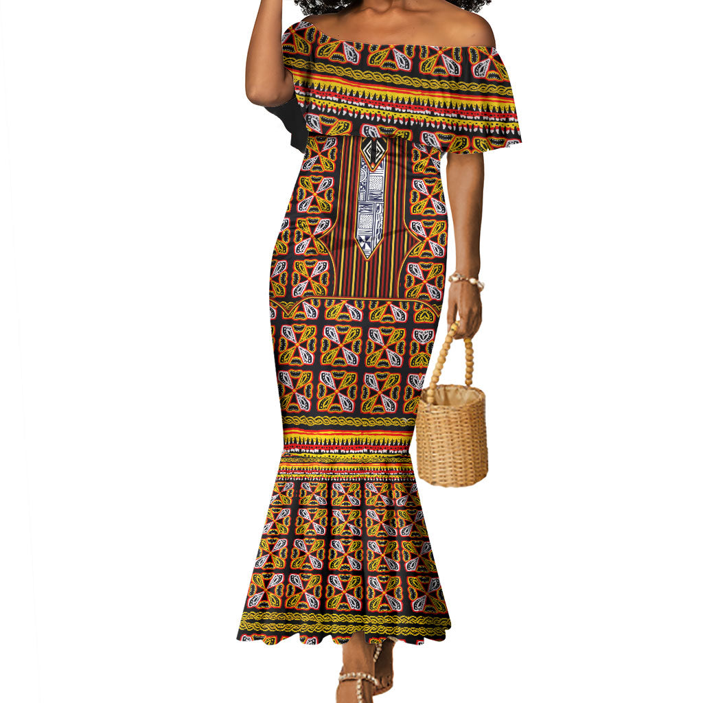 Cameroon Toghu Mermaid Dress Vibrant Bamenda Tribal - Authentic African Folk Art