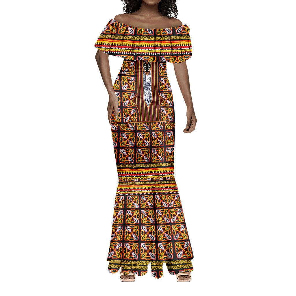 Cameroon Toghu Mermaid Dress Vibrant Bamenda Tribal - Authentic African Folk Art