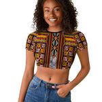 Cameroon Toghu Raglan Cropped T shirt Vibrant Bamenda Tribal - Authentic African Folk Art