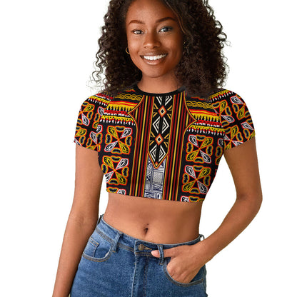 Cameroon Toghu Raglan Cropped T shirt Vibrant Bamenda Tribal - Authentic African Folk Art