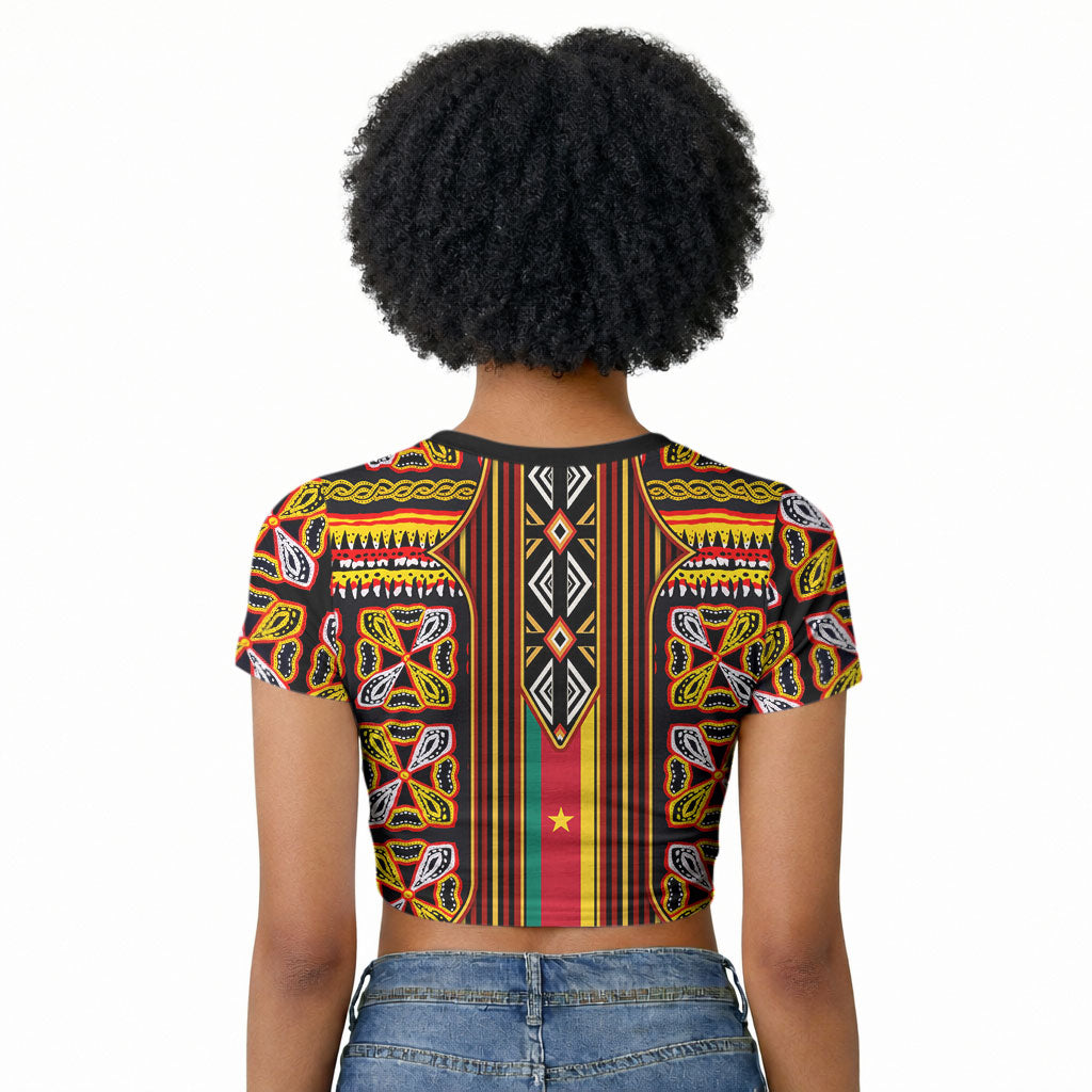 Cameroon Toghu Raglan Cropped T shirt Vibrant Bamenda Tribal - Authentic African Folk Art