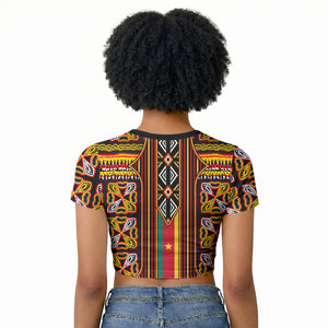 Cameroon Toghu Raglan Cropped T shirt Vibrant Bamenda Tribal - Authentic African Folk Art