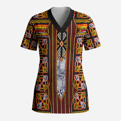 Cameroon Toghu Scrub Top Vibrant Bamenda Tribal - Authentic African Folk Art