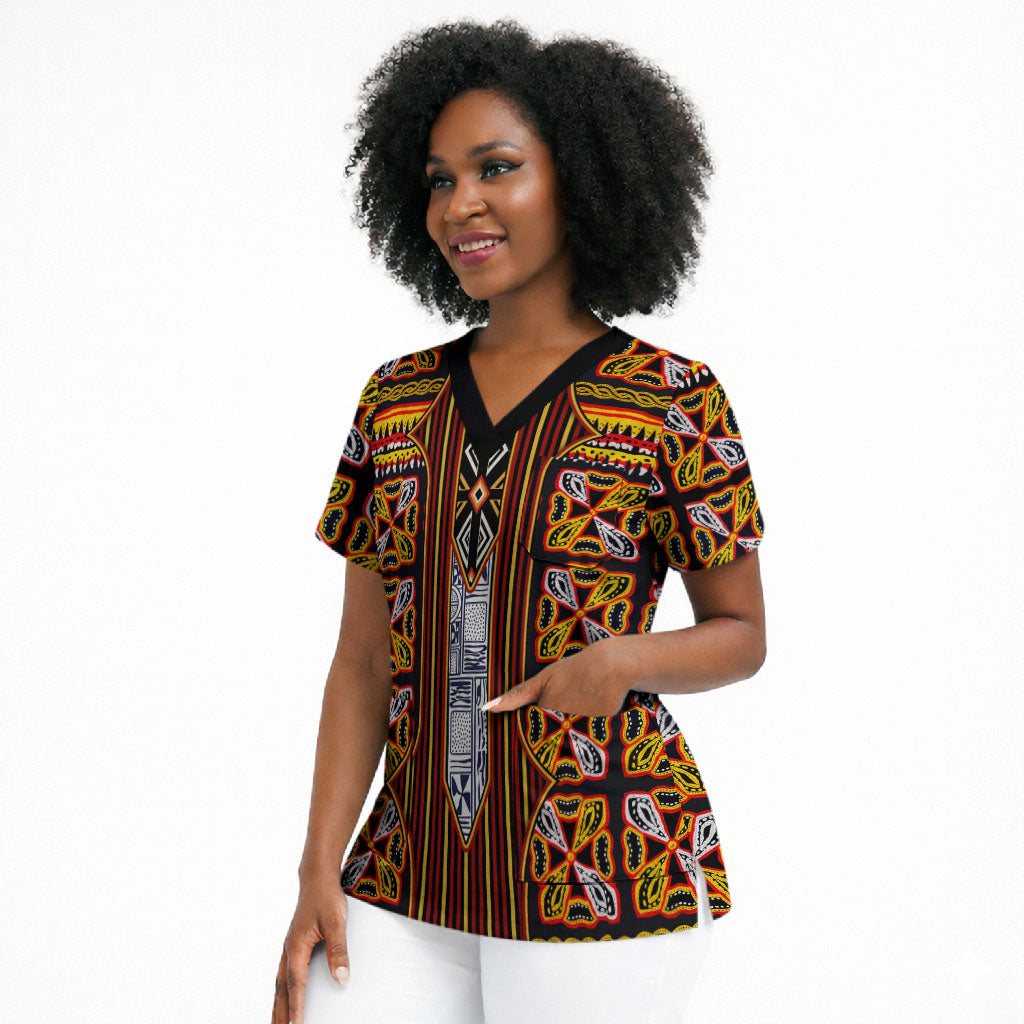 Cameroon Toghu Scrub Top Vibrant Bamenda Tribal - Authentic African Folk Art