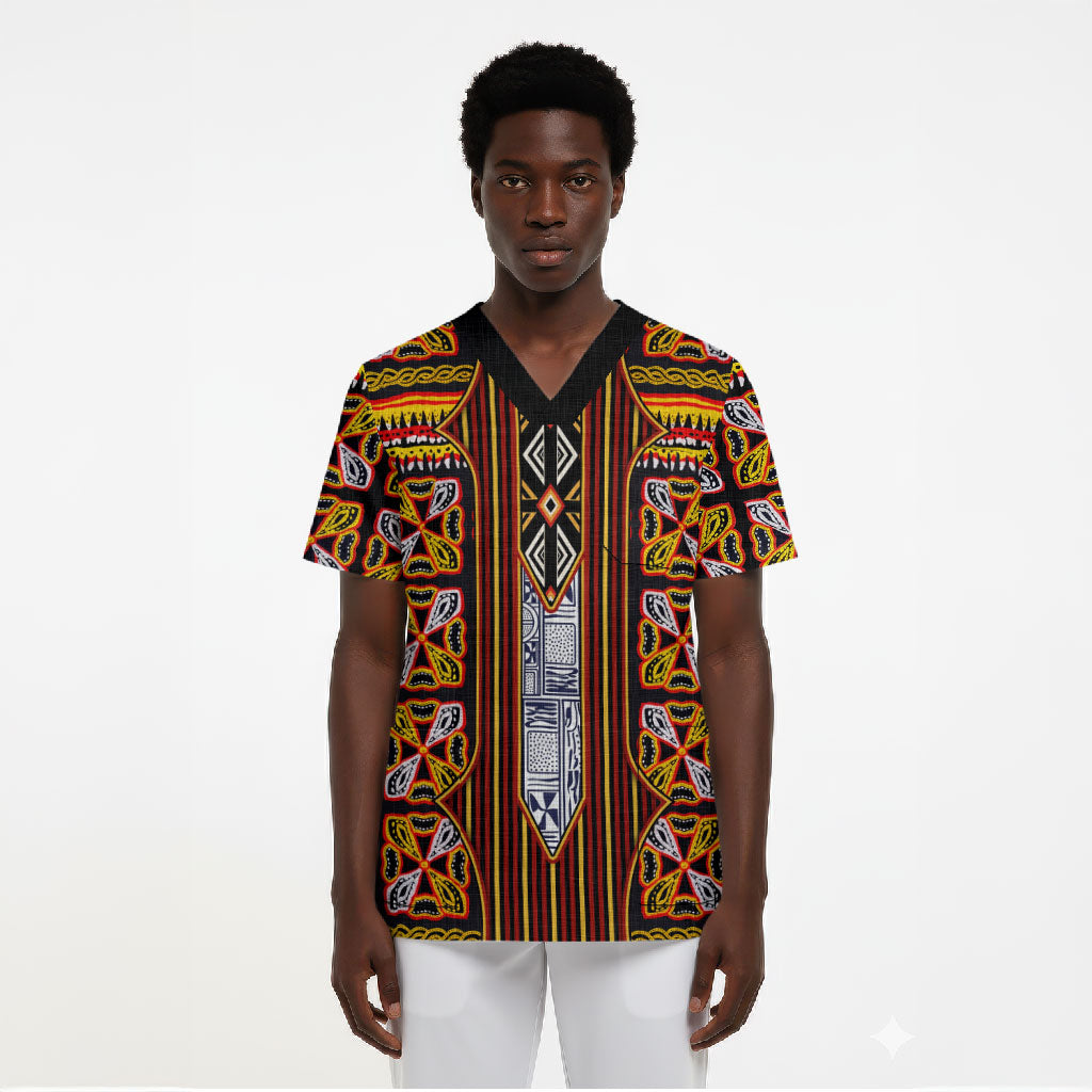 Cameroon Toghu Scrub Top Vibrant Bamenda Tribal - Authentic African Folk Art